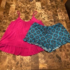 Secret Treasures pink and teal pj’s size M (8-10)